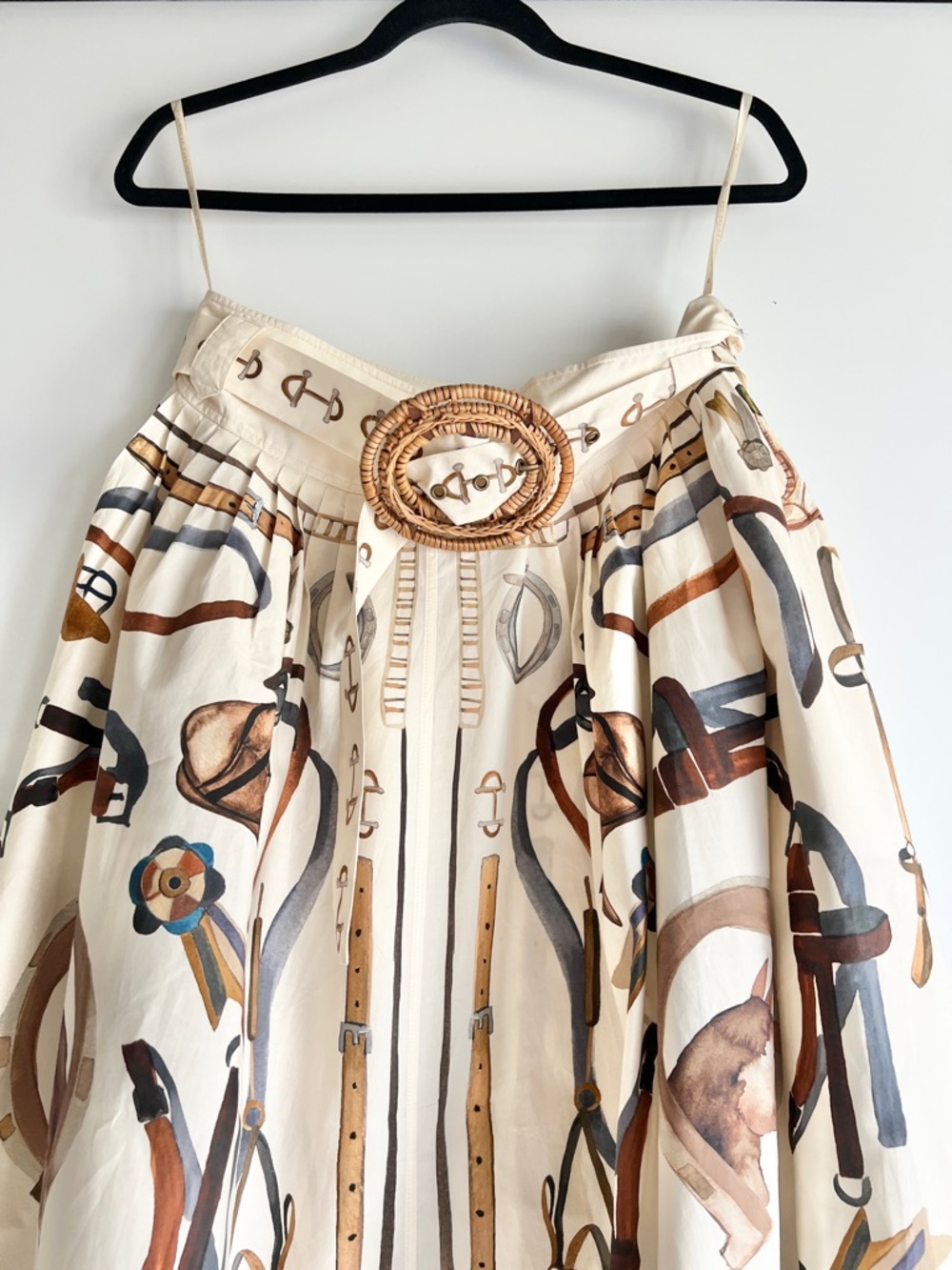 FARM Rio Equestrian Scarf Belted Midi Skirt in Winter White Size Medium NWT - Picture 10 of 16